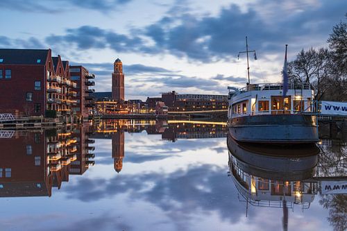 View of Zwolle with reflection in the canal