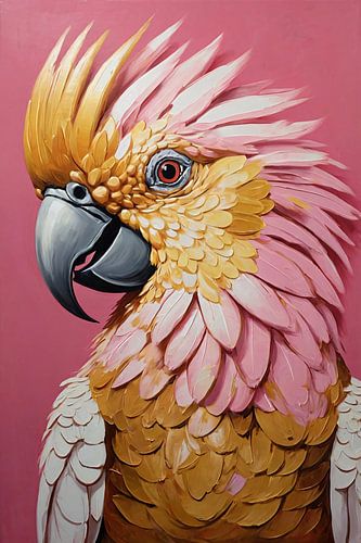 Impressionistische Papegaai in Goud en Roze