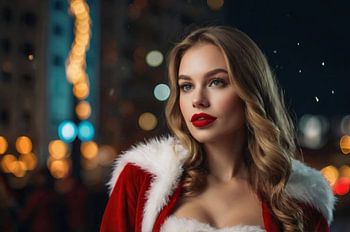 schönes Mädchen mit Weihnachtsmannkostüm