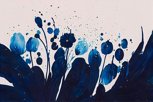Blue Splattered Flowers