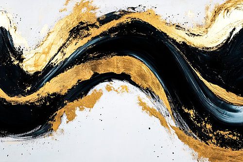 Abstract zwart-goud kunstwerk