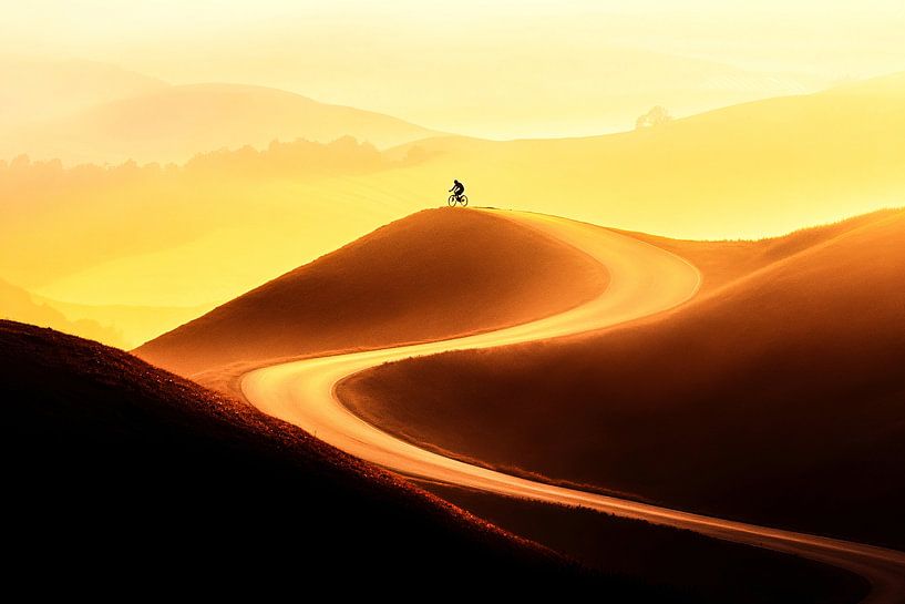 Cyclist at sunset hill by Imperial Art House