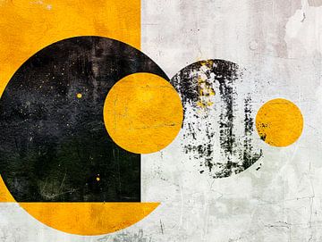 Geometrische energie een abstract kunstwerk in geel en zwart van Dutch Art Works