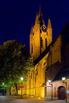 Nachtfoto Oude Kerk Delft van Anton de Zeeuw
