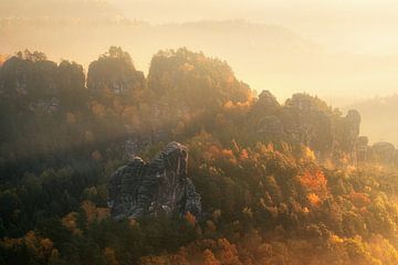 Gouden ochtendlicht in Saksisch Zwitserland van Daniel Gastager