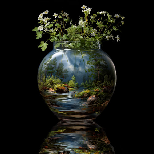 Landschap in glazen vaas surrealisme
