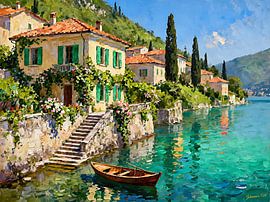 Romantisches Dorf – Türkisfarbener Spiegel von Johannas Art Creations