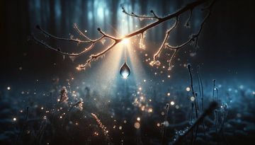Night lights dance in the wintry enchanted forest by artefacti