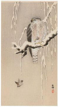 Ohara Koson - haviken en mussen (bewerkt) van Peter Balan