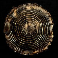 Goldener Querschnitt eines Baumstamms auf Schwarz