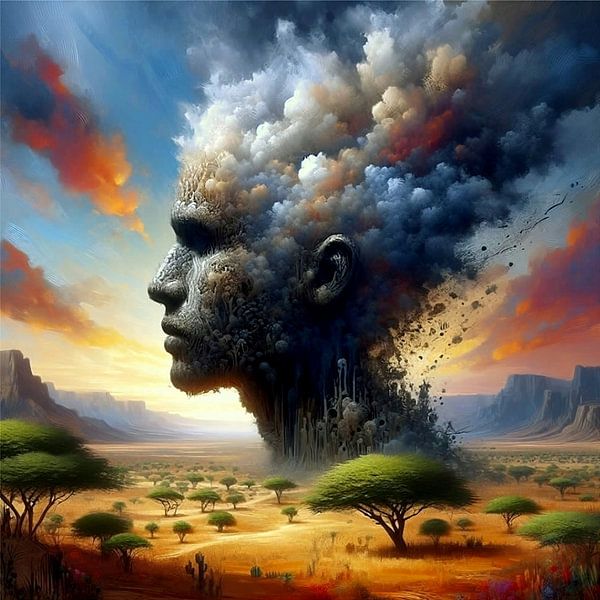 Afrikanischer Mann in Landschaft 5 von Yvonne van Huizen