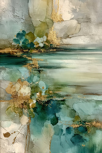 Emerald Abstract Painting – Elegant Living Room