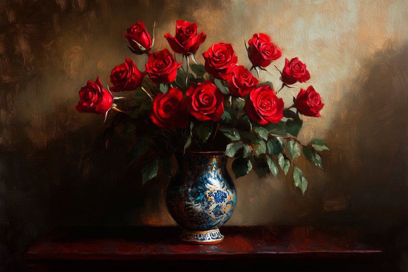 Red roses vase by Poster Art Shop