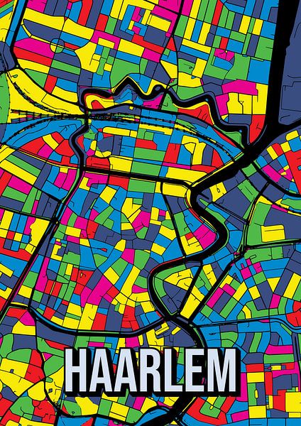 Haarlem : Plan de ville coloré - Affiche d'art abstrait pour le mur par Jorn van Hezik