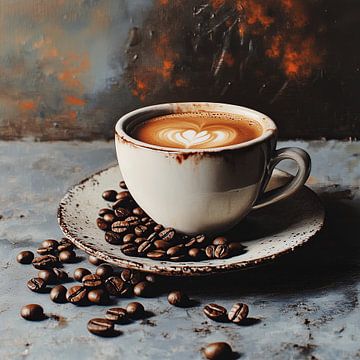 Sfeervolle wanddecoratie met kopje koffie – warme kunst voor restaurant of koffiebar van Mel Digital Art