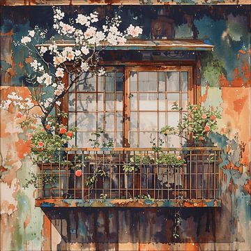 raam balkon bloemen lente roestig schilderachtig stedelijk stil van gm_designs