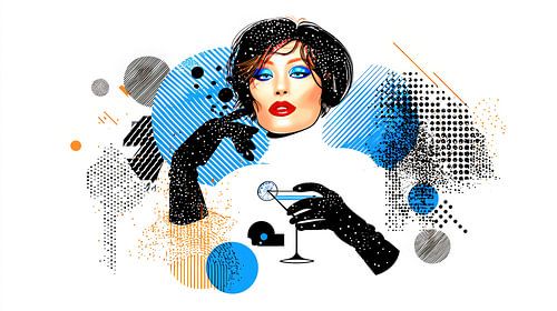 Stijlvolle vrouw met martini in pop-artstijl