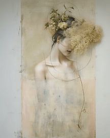 Modernes schickes digitales Kunstporträt "botanisches Mädchen" von Carla Van Iersel