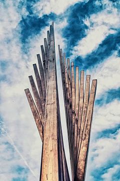 Metal sculpture with clouds by Dieter Walther