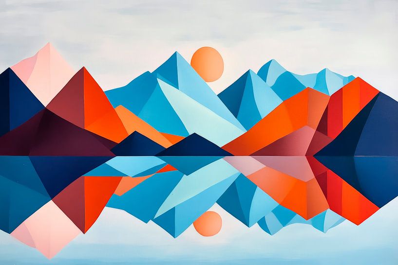 Geometrische Berglandschaft mit Spiegelung von Poster Art Shop