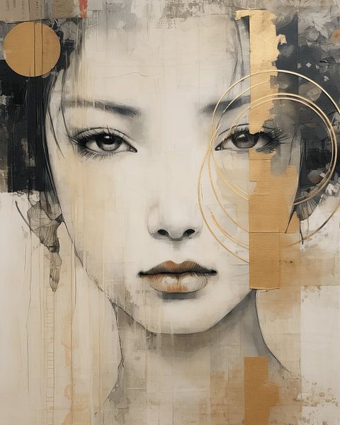 Modern portret met gouden accenten van Carla Van Iersel