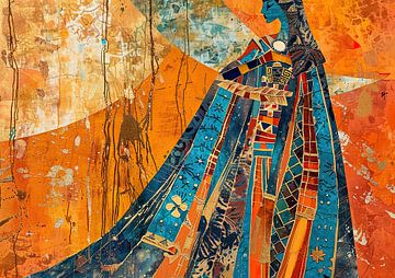 Egyptische Vrouw Portret | Cerulean Queen's Domain van Kunst Kriebels