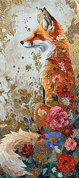 Gold Floral Art | Mysteriöser Floraler Fuchs von De Mooiste Kunst