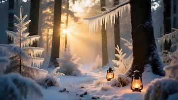 Lueur du soir dans la forêt de Noël