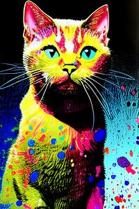 Portrait d'un chat I - graffiti pop art coloré sur Lily van Riemsdijk - Art Prints with Color
