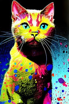 Portret van een kat I - kleurrijk popart graffiti van Lily van Riemsdijk - Art Prints met Kleur