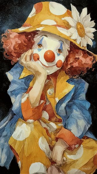 happy clown in watercolour by Gelissen Artworks