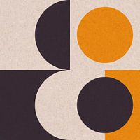 Soleil doré rétro 2 en jaune, noir et blanc. Géométrique abstrait.