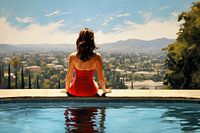 Femme au bord de la piscine