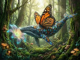 Schmetterlingswal nähert sich leuchtender Blume im Wald von Markus Gann