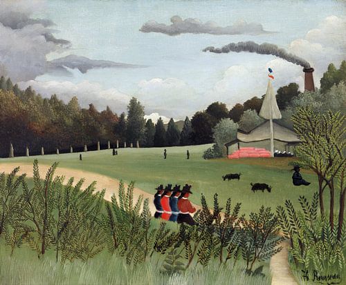 Landschap en vier jonge meisjes, Henri Rousseau (ca. 1895)