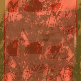 Lebendige abstrakte minimalistische botanische Kunst in Koralle, Ocker und Taupe von Dina Dankers