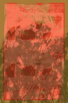 Lebendige abstrakte minimalistische botanische Kunst in Koralle, Ocker und Taupe