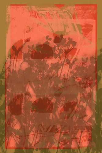 Vivid abstract minimalist botanical art in coral, ochre, taupe by Dina Dankers