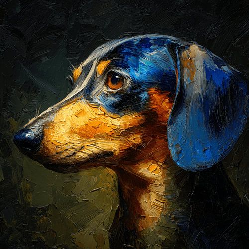 Stimmungsvolles Dackel-Gemälde in Öl