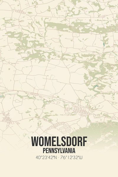 Carte ancienne de Womelsdorf (Pennsylvanie), USA. par Affiches de lieux
