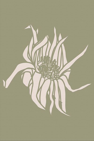 Boho botanical flower on sage green no. by Dina Dankers