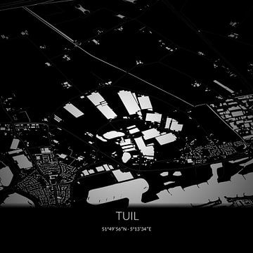 Schwarz-weiße Karte von Tuil, Gelderland. von Rezona