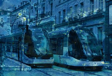 Wet cyanotype of tram carriages in Strasbourg by Retrotimes