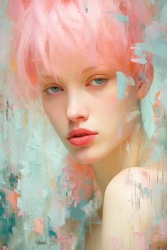 Vibrant Visions: The Pink and Blue Portrait van PixelMint.