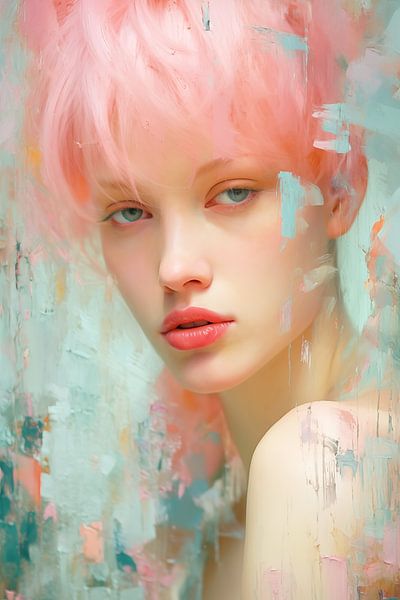 Visions vibrantes : le portrait rose et jaune par PixelMint.