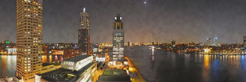 Rotterdam, Nachtpanorama Wilhelminapier von Frans Blok
