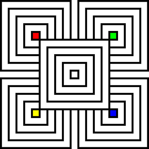 Overlapp | 2x2 | N=05 | L=1:3 | V=01 | Color=RGBY von Gerhard Haberern