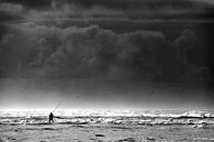 Fisherman in the surf of the North Sea by Ans Houben thumbnail