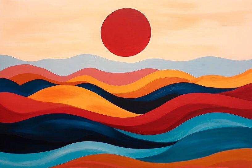 Paysage de vagues colorées avec coucher de soleil par Poster Art Shop