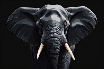 Éléphant sur fond noir sur De Muurdecoratie